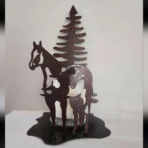 Rustic metal horse candle holder
